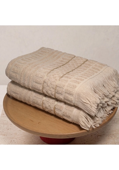 Botti Home %100 Pamuk 2'li El Ve Yüz Havlusu Seti, Pamuklu Jakarlı Misafir Havlusu 50 X 90 Cm, Çeyizlik Yumuşak Havlu Bej