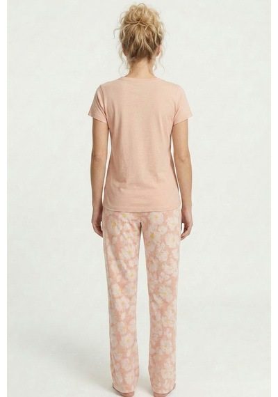 Siyah İnci Dantelli Viskon Örme Pijama Takım 8065 Somon