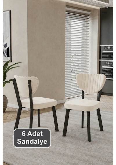 6 Adet Elma Sandalye Baby Face Kumaş Metal Iskelet Mutfak Yemek Masası Sandalyesi Krem