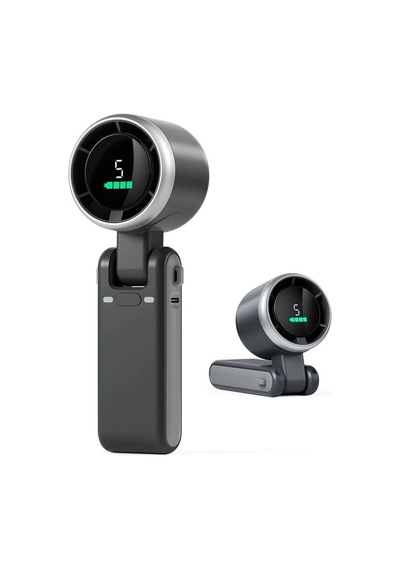 Dijital Göstergeli Katlanabilir Şarjlı El Fanı Siyah 12000 Rpm 5 Kademeli Usb-c Taşınabilir Mini Vantilatör Boyun Askılı Masaüstü Fan