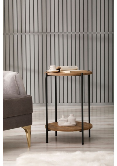 Sehpol Yuvarlak Tablalı İki Katlı Sehpa Q42x60 Cm Antrasit