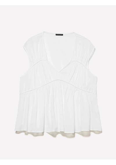 Sisley %100 Pamuk Büzgülü Kolsuz V Yaka Bluz Kadın Beyaz Bluz - 325p5ho1lq08x Krem
