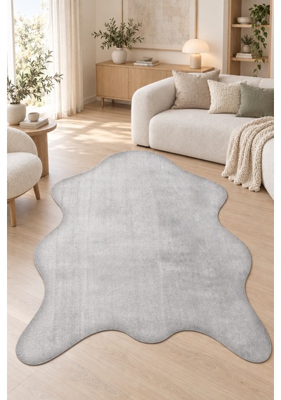 Roven Peluş Post Şeklinde Halı - Gri - Salon Antre Yumuşak Kaymaz Taban Yıkanabilir Modern Polyester Halı