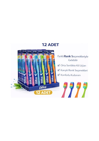 Difas Rainbow Orta Sert Diş Fırçası Medium 12adet
