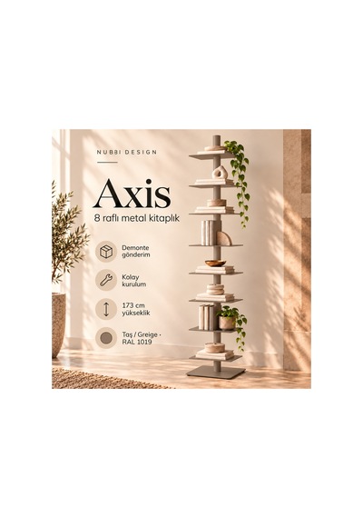 Axis 8 Raflı Metal Kitaplık Modern Tasarım Dikey Dekoratif Kitaplık Bej - 935176049 Bej