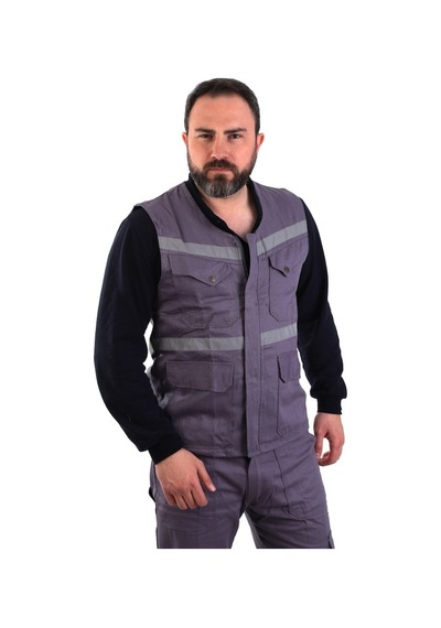 Eser - V Yaka Gabardin Yelek - İş Yeleği - Gri