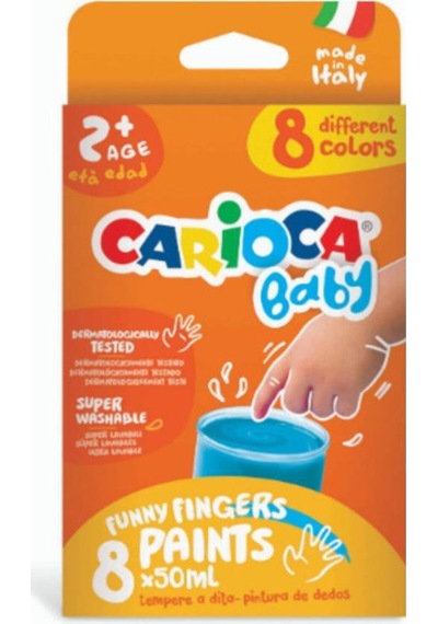 Carioca Bebek Parmak Boyası 8 Renk 8x50 ML Süper Yıkanabilir 2+ Y