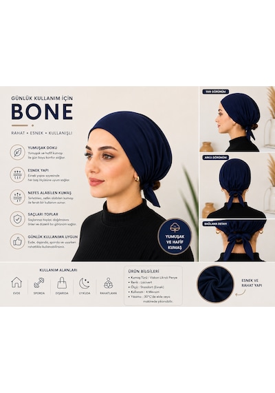 Lacivert Kadın Bone Esnek Ve Rahat Saç Bonesi, Günlük Kullanım Için Bone