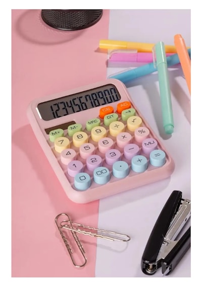 Pinterest Renkli Hesap Makinesi 12 Haneli Yuvarlak Tuşlu Şirin Hesap Makinesi Büyük Lcd Ekran Çok Renkli