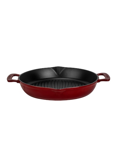 Lava Döküm Yuvarlak Izgara Tavası Döküm Demir Yekpare Çift Kulplu Çap Ø 32cm.-bordo Bordo