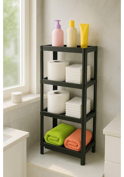 Sas Haus Flex Elite Pro 4 Katlı Siyah Çok Amaçlı Raf Ünitesi Banyo Ve Mutfak Düzenleyici Raf & Organizer Siyah Diğer