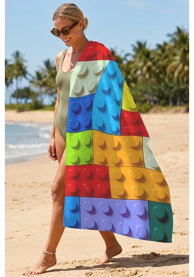 Renkli Blok Oyuncak Temalı Çocuk Plaj Havlusu-eğlenceli Modern Unisex Hızlı Kuruyan Mikrofiber Havlu Sessiz Tınısı Renkli Blok Oyuncak Temalı Çocuk Plaj Havlusu-eğlenceli Modern Unisex Hızlı Kuruyan Mikrofiber Havlu Sessiz Tınısı