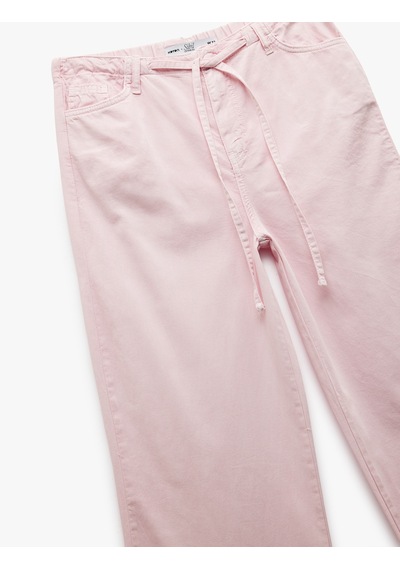 Koton Beli Bağcıklı Pamuklu Düz Paça Cepli Pantolon - Loose Straight Fit Jeans Pembe 5sal40057mw Gül Koton Beli Bağcıklı Pamuklu Düz Paça Cepli Pantolon - Loose Straight Fit Jeans Pembe 5sal40057mw Gül