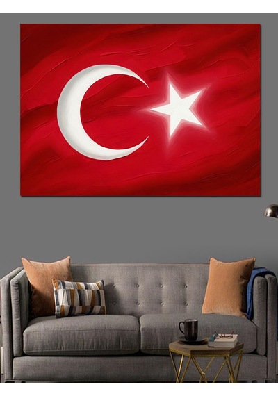 Ahşap Tablo Kırmızı Zemin Üzerinde Türk Bayrağı İstanbul Tabloları