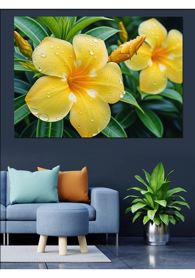 Islak Sarı Plumeria Çiçeği Dekoratif Kanvas - Mdf Ahşap Tablo
