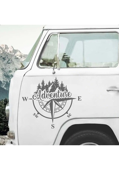 Pusula Ve Macera Sticker - Adventure 4x4 Off Road Pickup Sticker - Araba Oto Karavan Sticker - 00302 60x52 Cm