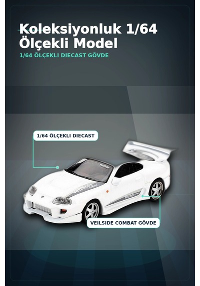 Veilside Combat Beyaz 1/64 Diecast Toyota Supra Model Araba - Mini Koleksiyonluk Bx-313383