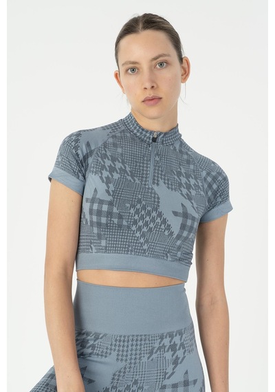 Maraton Slimfit Kadın Bisiklet Yaka Mavi Crop Top Mavi