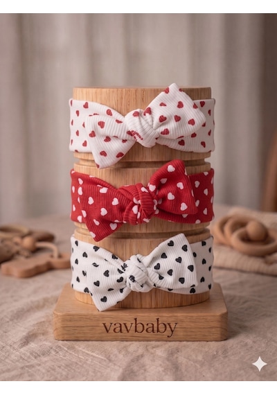 Kız Bebek 3 Lü Ribana Fiyonklu Bandana Seti - Kırmızı-beyaz Kırmızı - Pembe