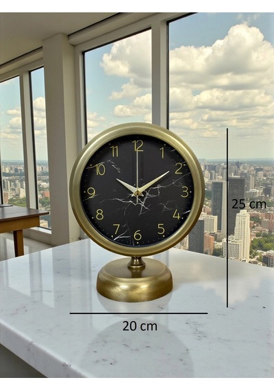 Eskitme Mermer Desenli 25 X 20 Cm Metal Masa Saati Çok Renkli