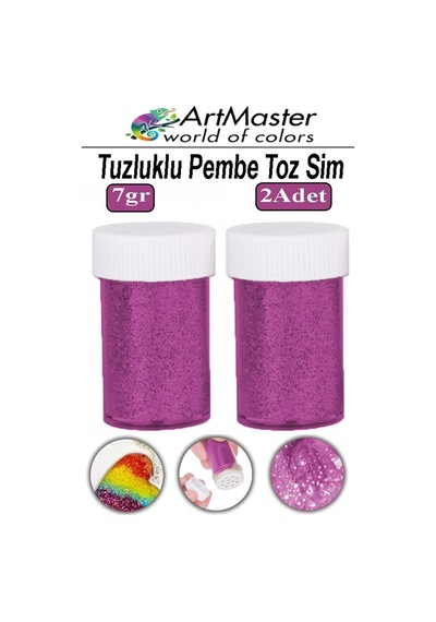 Toz Sim Pembe 2 Adet 7 Gr Tuzluklu Etkinlik Ders Okul Slime Dekorasyon Renkli Toz Sim Dekor Süsleme