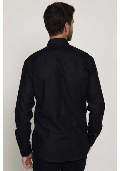 Tudors Modern Fit %100 Pamuk Armürlü Premium Erkek Siyah Gömlek-27708-siyah Siyah