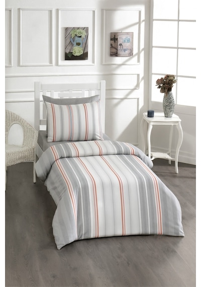 Pamuklu Krem Tek Kişilik Çarşaflı Nevresim Takımı 160x220 Gri