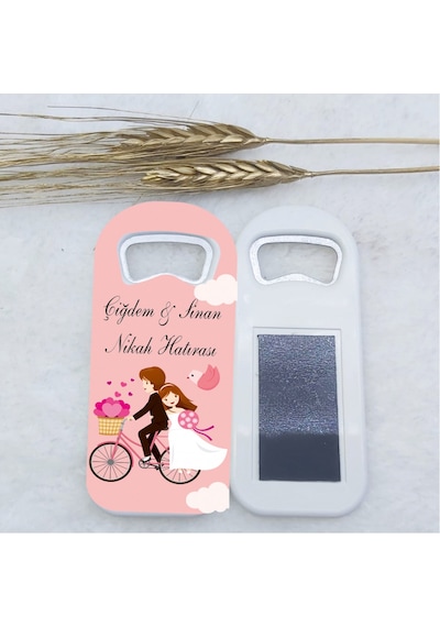 Nikah Şekeri Pembe Bisikletli Uzun Açacak Magnet 4,5x10,(30 Adet)