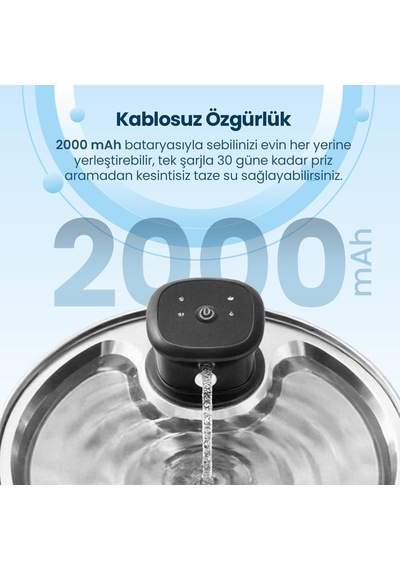 Wf05 Sensörlü Metal Kedi Su Sebili, Su Pınarı, Radar Sensörlü, Şarj Edilebilir, Kablosuz Kullanım, Çelik Tasarım