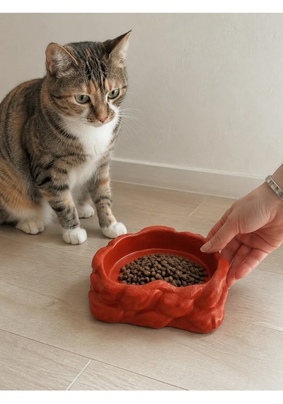 Eko Form Model Beton Kedi Köpek Mama Ve Su Kabı 16cm 16cm 5.5cm - Kiremit