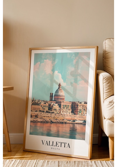 Valletta Malta Vintage Seyahat Posteri Çerçeveli Tablo - Premium Akdeniz Silüeti Elit Duvar Dekoru Kayın Valletta Malta Vintage Seyahat Posteri Çerçeveli Tablo - Premium Akdeniz Silüeti Elit Duvar Dekoru Kayın