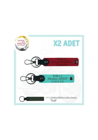 Hızlılar İçin İsim Plaka Ve B Rh - Kan Grubu Yazılı X2 Anahtarlık Armağan Set, Kırmızı-turkuaz-ysl