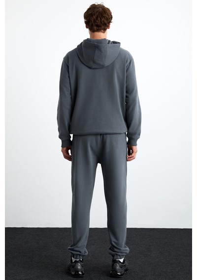 Grimelange Alessıo Erkek %100 Pamuk Kapüşonlu Kordon Detaylı Oversize Fit Gri Sweatshirt Gri