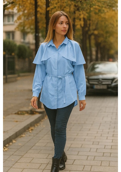 Unika Boutique Kadın Omuz Detaylı Gömlek Mavi
