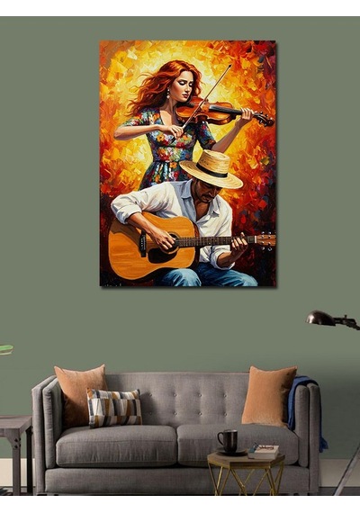 Kanvas Tablo Gitar Ve Kadın Kemancı 70cmx100cm