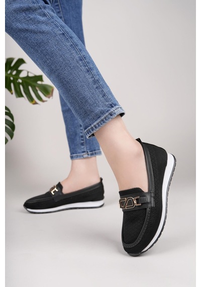 Nesilshoes Nesil Shoes Wiss 0272 Siyah Triko Örgü Kadın Ayakkabı
