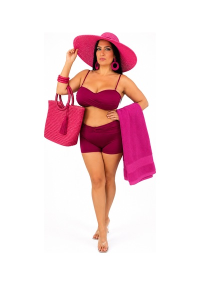 Büyük Beden Straplez Drapeli Sabit Pedli Ayarlanabilir Askılı Kadın Şortlu Bikini Takım Bordo Büyük Beden Straplez Drapeli Sabit Pedli Ayarlanabilir Askılı Kadın Şortlu Bikini Takım Bordo