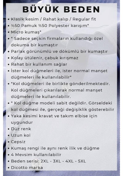 Dicotto Siyah Büyük Beden Rahat Kesim Micro Kumaş Kol Düğmeli Regular Fit Erkek Gömlek - 190-6 001