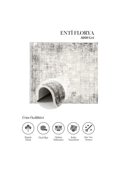 Enti Florya 8108 Gri Halı Eskitme Efektli Modern Halı
