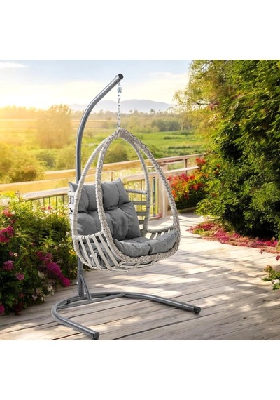 Malta Tek Kişilik Rattan Bahçe Salıncağı Beyaz Çok Renkli