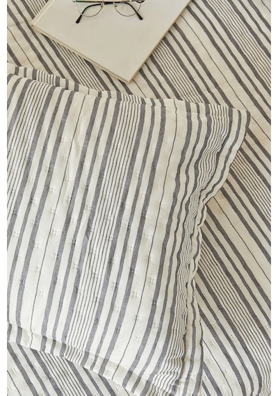 Ocean Home Textile Pamuklu Kapitoneli Antrasit Renk Çizgi Desen Çift Kişilik Yatak Örtüsü Seti 1 Adet 250 X 230 / 2 Adet 50 X 70 Cm