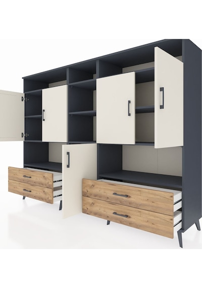 Hyperion Dolap 12 Raflı 4 Çekmeceli 5 Kapaklı 220x44x163 Antrasit Antrasit-aytaşı/çam Hyperion Dolap 12 Raflı 4 Çekmeceli 5 Kapaklı 220x44x163 Antrasit Antrasit-aytaşı/çam