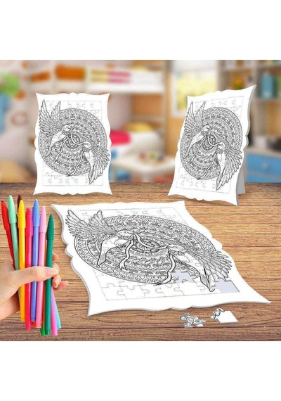 Desenli Çark Ve Kuşlar Boyama Puzzle Tablo Çocuk Eğitici Yapboz