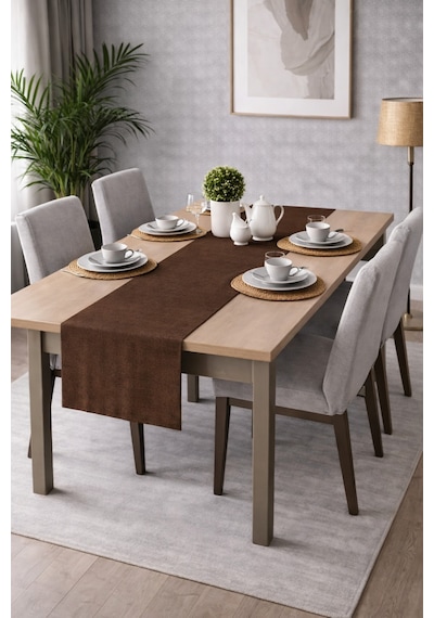 Perdeyap1980 Kadife Dokulu Açık Kahverengi Ada Serisi Runner 40 X 140 Cm Açık Kahve