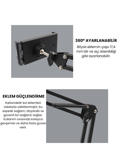 Masaüstü Ayaklı Ayarlanabilir Tablet Tutucu 360 Dönebilen, Çok Açılı Stand