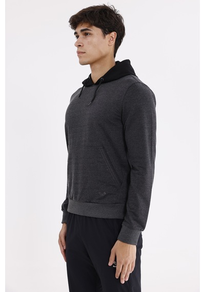 Rowinger Kanguru Cepli Ayarlanabilir Kordonlu Ribana Manşetli Rahat Kesim Kapüşonlu Sweatshirt Antracite