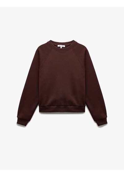 Koton Üç İplik Şardonlu Dikiş Detaylı Bisiklet Yaka Oversize Sweatshirt Kahverengi 6wal10225ık Kahve