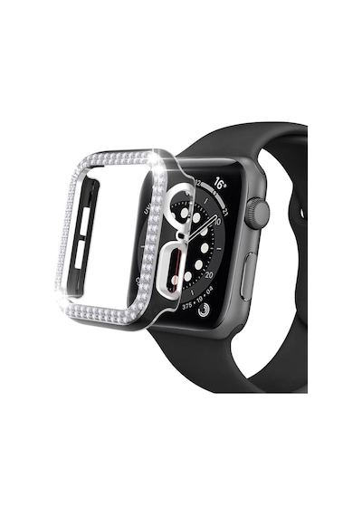 Apple Uyumlu  Watch 5 6 44 MM Çift Sıra Parlak Taşlı Rubber Kasa Ka