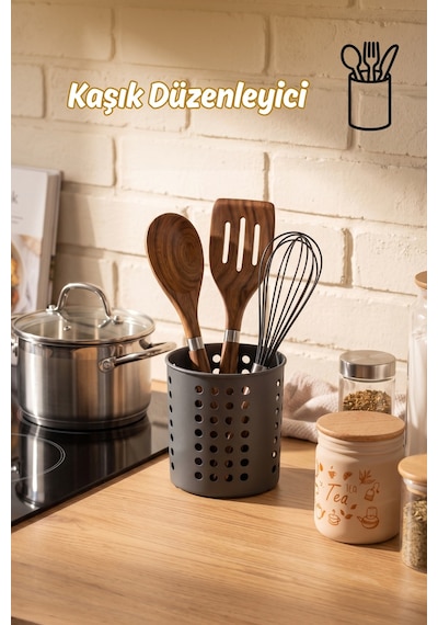 Porsima Kp-165-2 Tezgah Üstü Dik Kaşıklık Bıçaklık Düzenleyici Organizer Mutfak Düzenleyici Antrasit