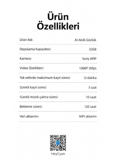 Yapay Zeka Destekli Akıllı Gözlük 8 Mp Kamera, 1080p Full Hd Video, Bluetooth, 4 Kademeli Elektrokromik Lens, Fotoğraf Ve Video Çekimi, Siyah